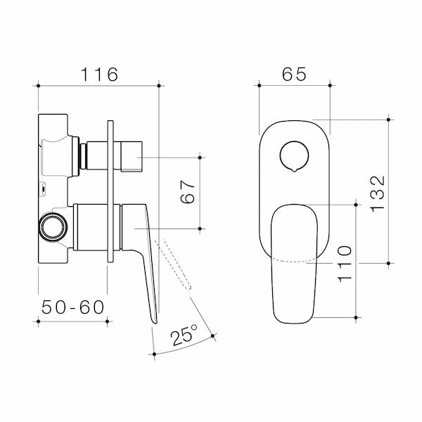 Caroma Contura II Bath/Shower Mixer with Diverter technical drawing