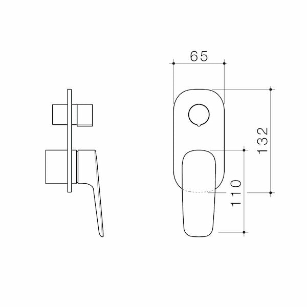 Caroma Contura II Bath/Shower Mixer with Diverter Trim Kit technical drawing