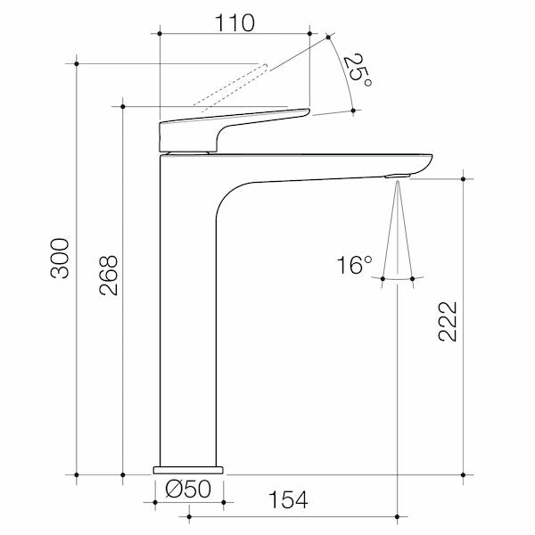 Caroma Contura II Tower Basin Mixer technical drawing