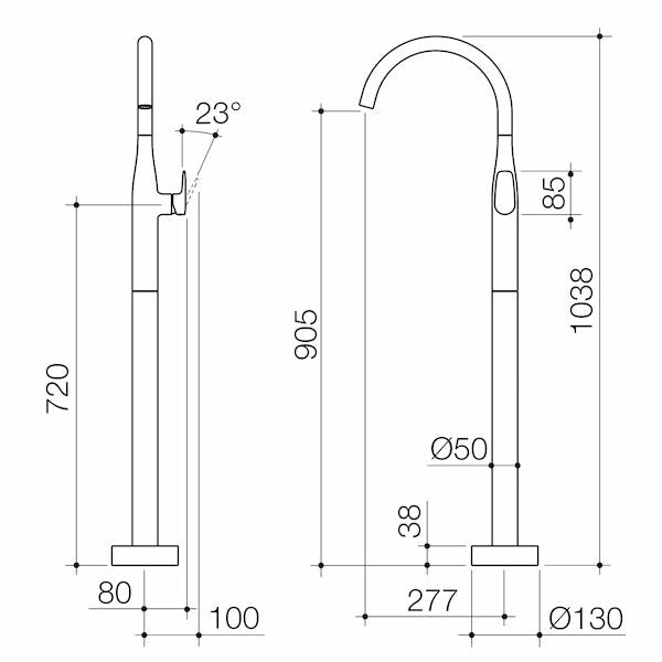 Caroma Contura II Freestanding Bath Filler technical drawing