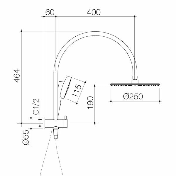 Caroma Contura II Compact Twin Shower technical drawing