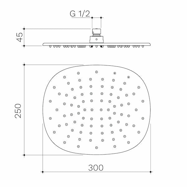 Caroma Contura II Rain Shower 300mm technical drawing