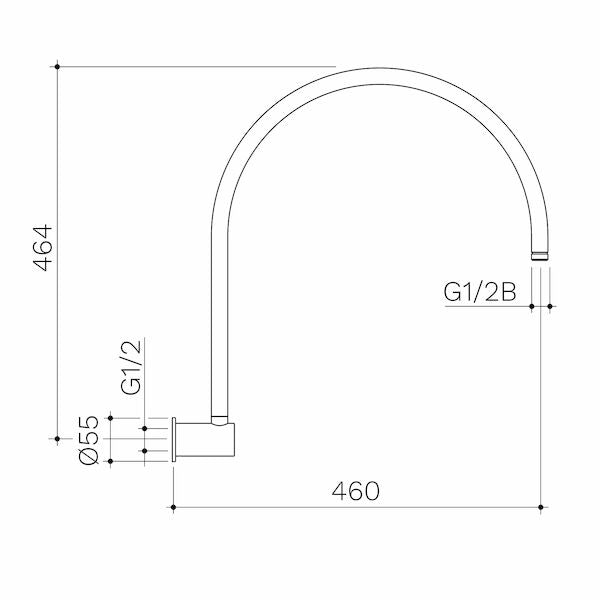 Caroma Upswept Shower Arm technical drawing