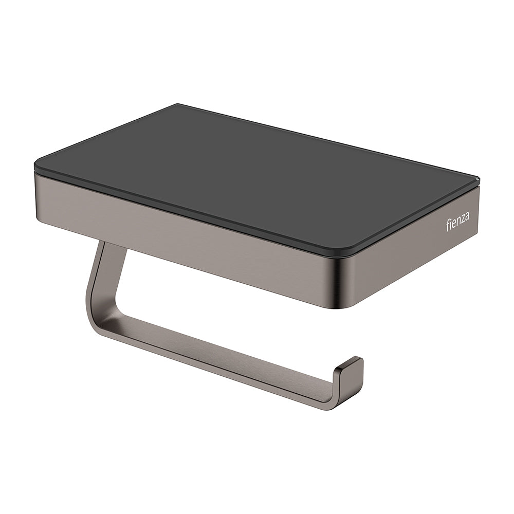 Fienza Tono Toilet Roll Holder with Glass Shelf Gun Metal