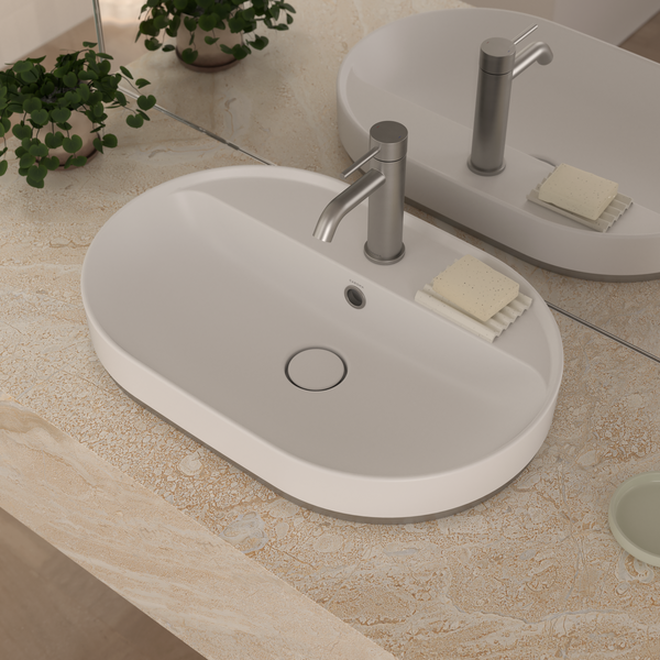 Liano II 600mm Pill Inset Basin with Tap Landing (0 Tap Hole) – Matte White (with Overflow)