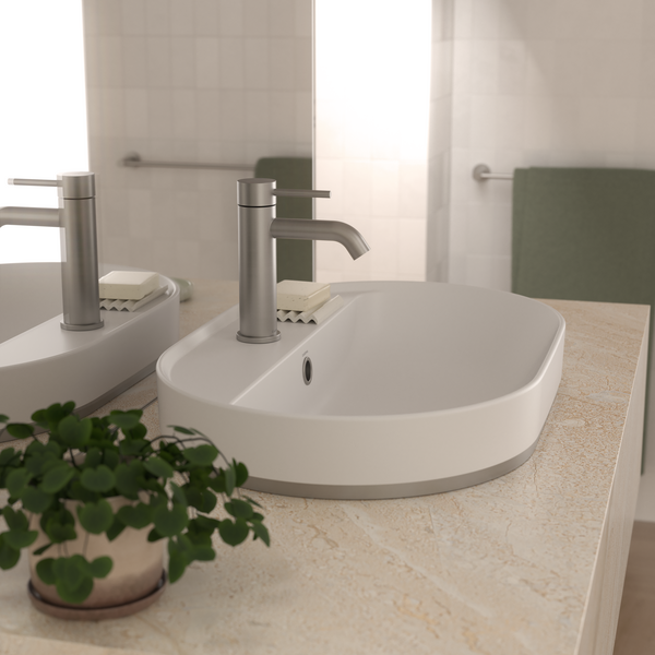 Liano II 600mm Pill Inset Basin with Tap Landing (0 Tap Hole) – Matte White (with Overflow)