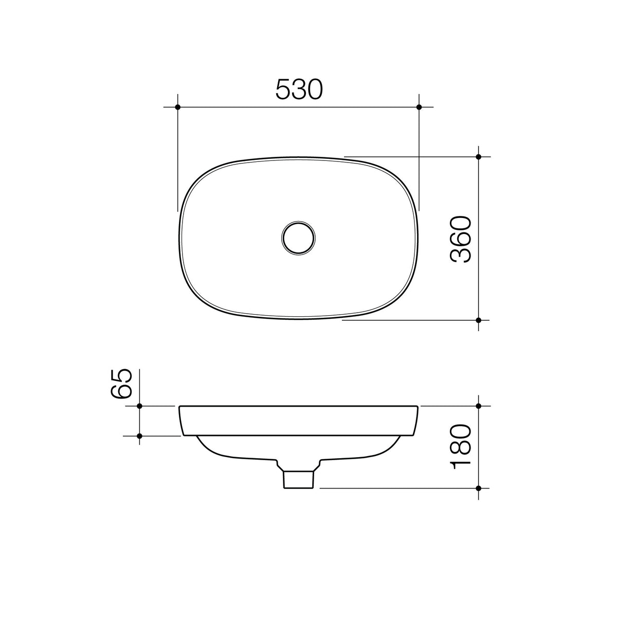 Caroma Contura® II 530mm Inset Basin - Matte Clay specification drawing