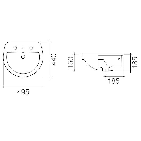 Cosmo Semi Recessed Basin - 3TH