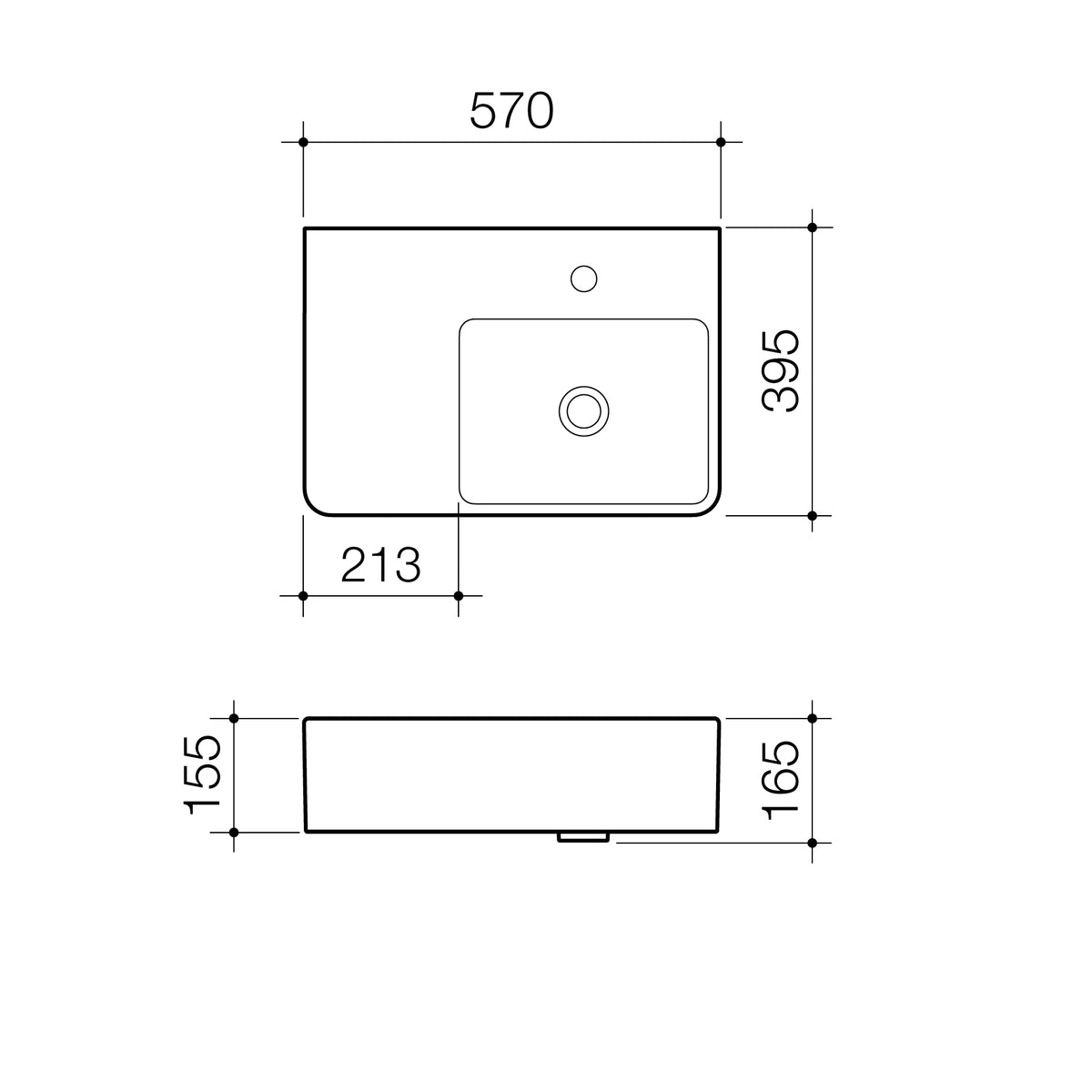 Cube Extension Wall Basin LHS 1TH specification drawing
