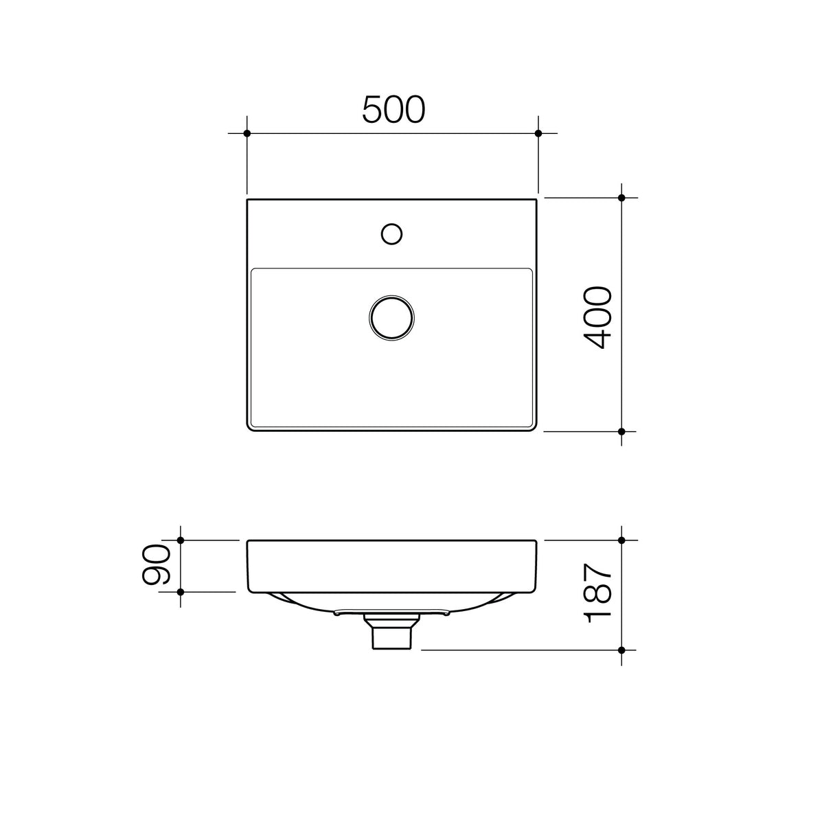 Caroma Urbane® II Wall Basin (1 Tap Hole) specification drawing