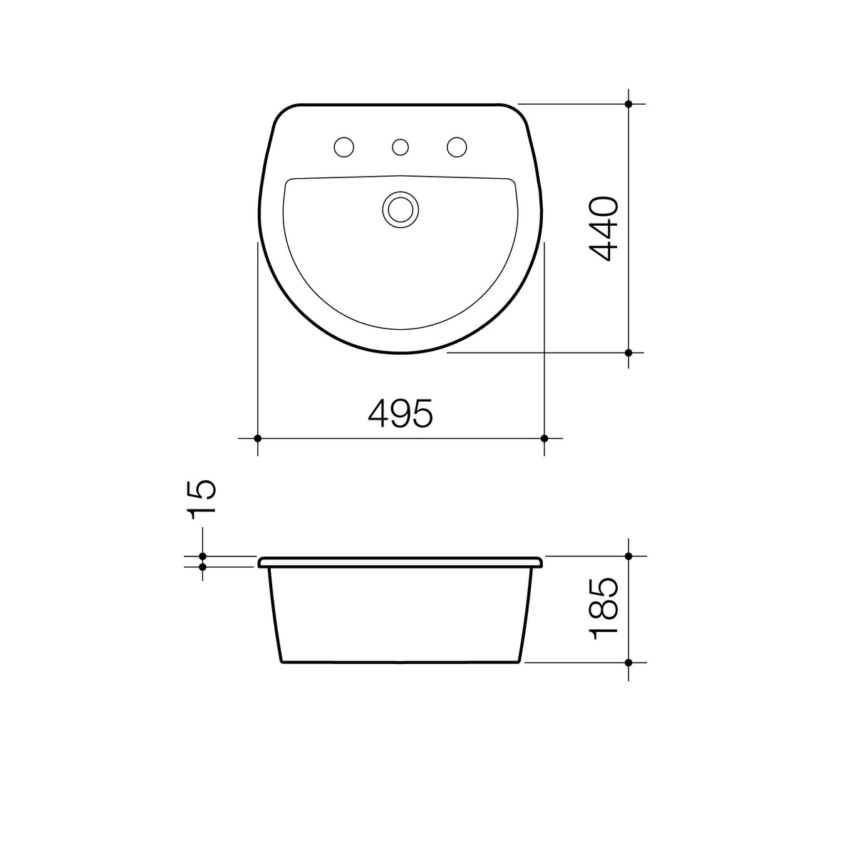 Cosmo Vanity Basin 1TH White specification drawing