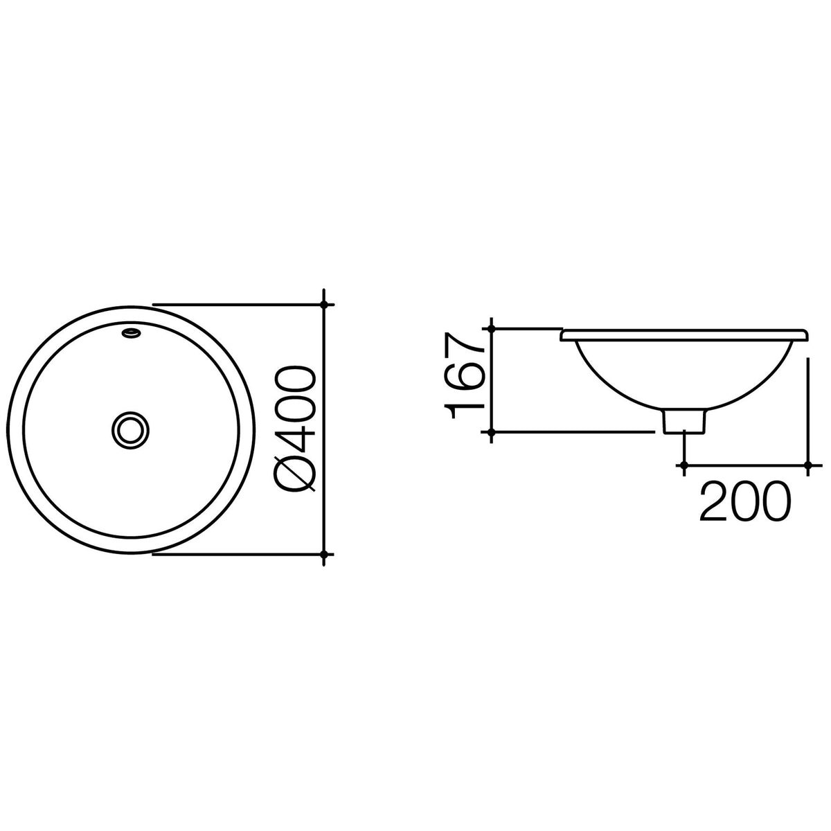 Cosmo Under/ Over Counter Basin 0TH specification drawing