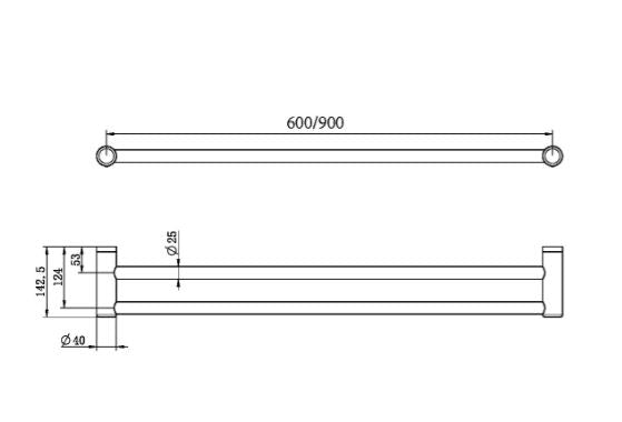 Nero Mecca Care 25mm Double Towel Grab Rail 900mm Brushed Bronze