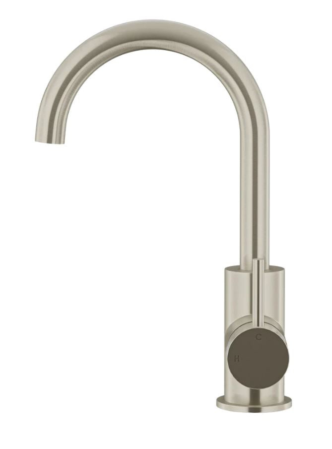 Meir Round Gooseneck Basin Mixer with Cold Start Brushed Nickel