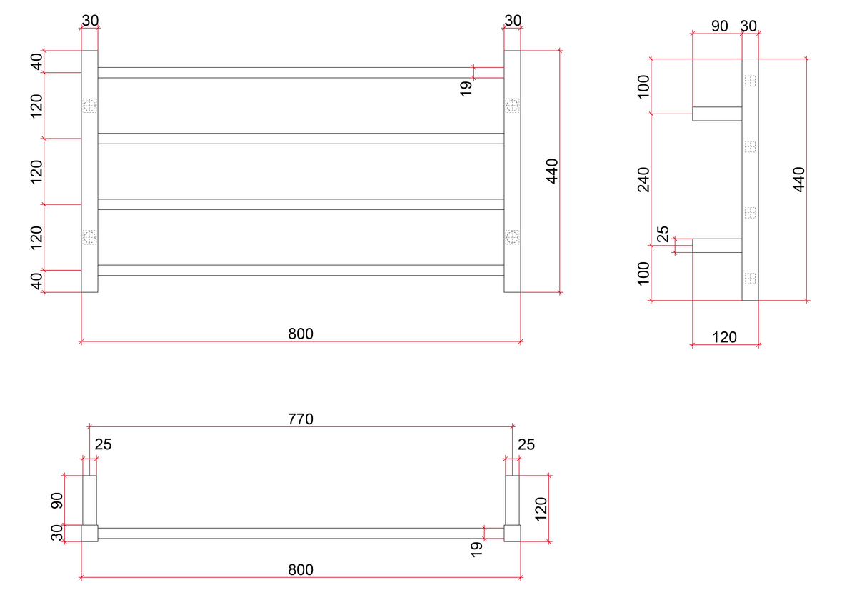 Thermogroup Thermorail 240V Straight Square Ladder Heated Towel Rail Polished Stainless Steel