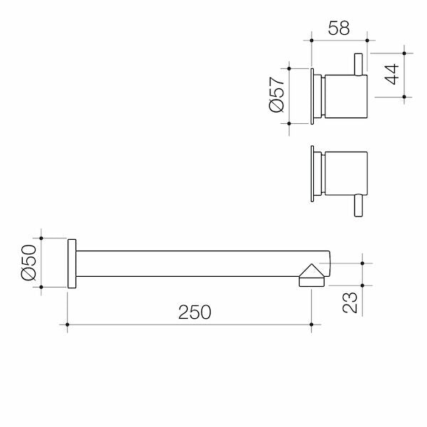 Caroma Luna Lever Bath Set technical drawing