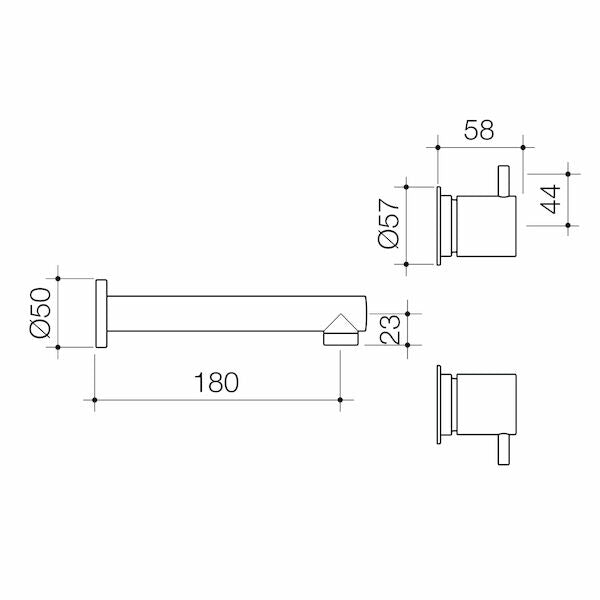 Caroma Luna Lever Wall Basin Set technical drawing