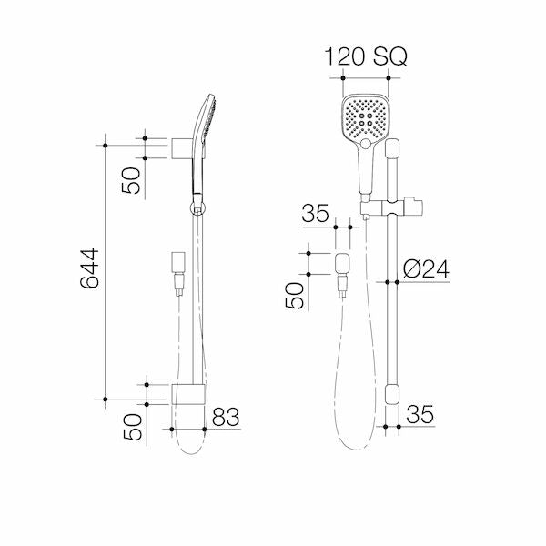 Caroma Luna Multi-function Rail Shower technical drawing