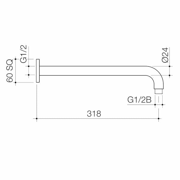 Caroma Luna Right Angle Shower Arm technical drawing