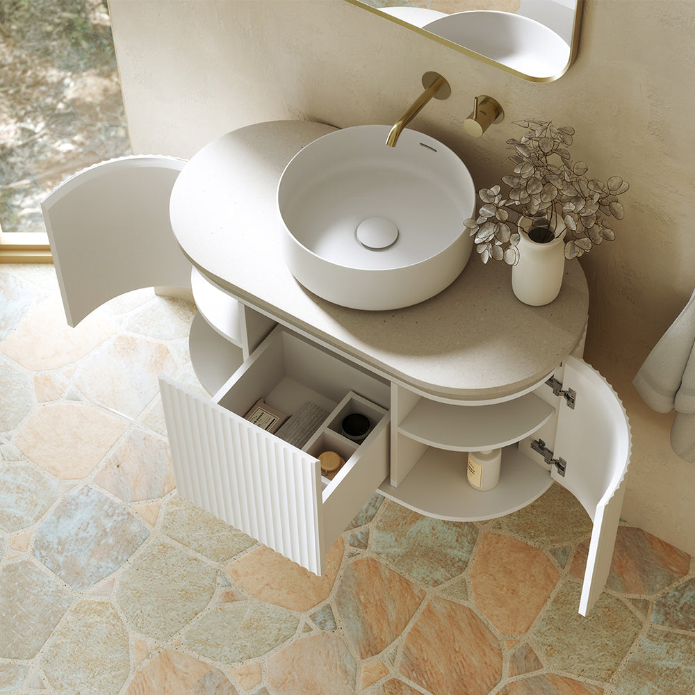 Fienza Empire Pill Satin White Wall Hung Vanity