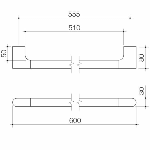 Caroma Urbane II Universal Rail Straight 600mm specification drawing