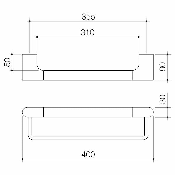 Caroma Urbane® II Universal Towel Rail 400mm Set - Black specification drawing