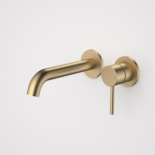 Caroma Liano II 175mm Wall Basin / Bath Mixer - 2 x Round Cover Plates Brushed Brass - LF