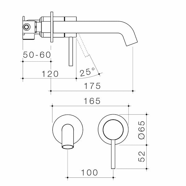 Caroma Liano II 175mm Wall Basin / Bath Mixer - 2 x Round Cover Plates  Matte Black - LF