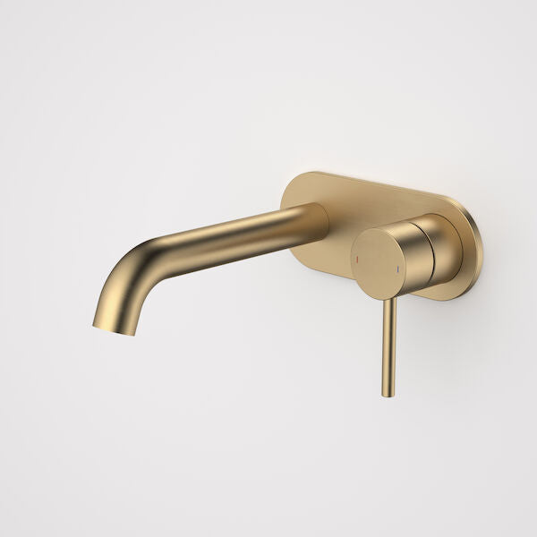 Caroma Liano II 175mm Wall Basin / Bath Mixer  Rounded Cover Plate Brushed Brass - Sales Kit - LF