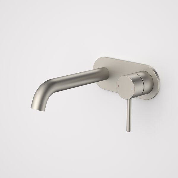 Caroma Liano II 175mm Wall Basin / Bath Mixer  Rounded Cover Plate Brushed Nickel - Sales Kit - LF
