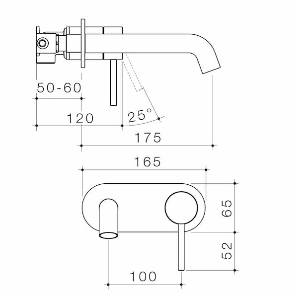 Caroma Liano II 175mm Wall Basin / Bath Mixer  Rounded Cover Plate Brushed Nickel - Sales Kit - LF