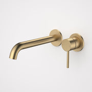 Caroma Liano II 210mm Wall Basin / Bath Mixer  2 x Round Cover Plates Brushed Brass - Sales Kit - LF
