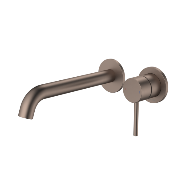 Caroma Liano II 210mm Wall Basin / Bath Mixer  2 x Round Cover Plates Brushed Bronze - Sales Kit - LF