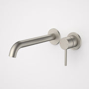 Caroma Liano II 210mm Wall Basin / Bath Mixer  2 x Round Cover Plates Brushed Nickel - Sales Kit - LF