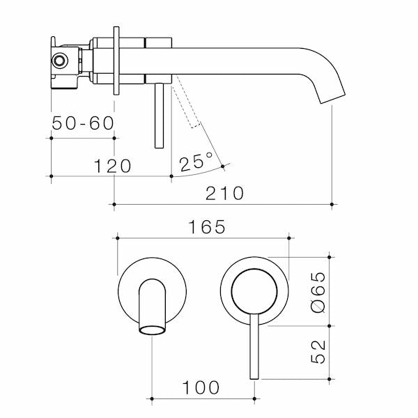 Caroma Liano II 210mm Wall Basin / Bath Mixer  2 x Round Cover Plates Matte Black - Sales Kit - LF