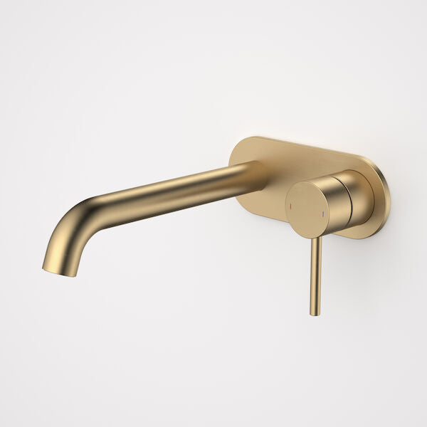 Caroma Liano II 210 Wall Basin / Bath Mixer  Rounded Cover Plate Brushed Brass - Sales Kit - LF