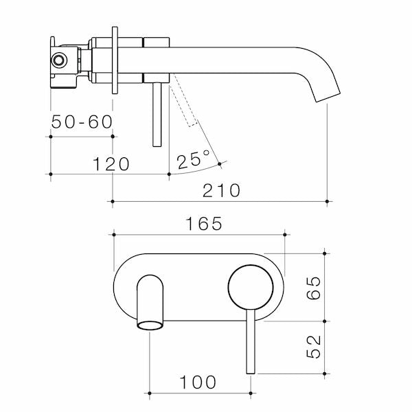 Caroma Liano II 210 Wall Basin / Bath Mixer  Rounded Cover Plate Chrome - Sales Kit - LF