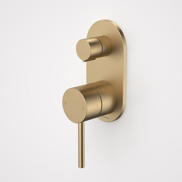 Caroma Liano II Bath / Shower Mixer With Diverter - Rounded Cover Plate Brushed Brass