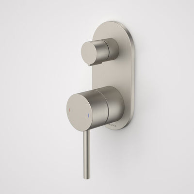 Caroma Liano II Bath / Shower Mixer With Diverter - Rounded Cover Plate Brushed Nickel