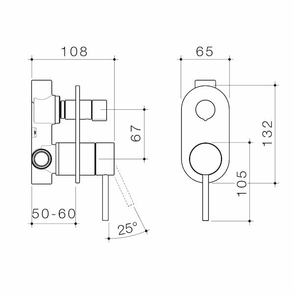 Caroma Liano II Bath / Shower Mixer With Diverter - Rounded Cover Plate Chrome