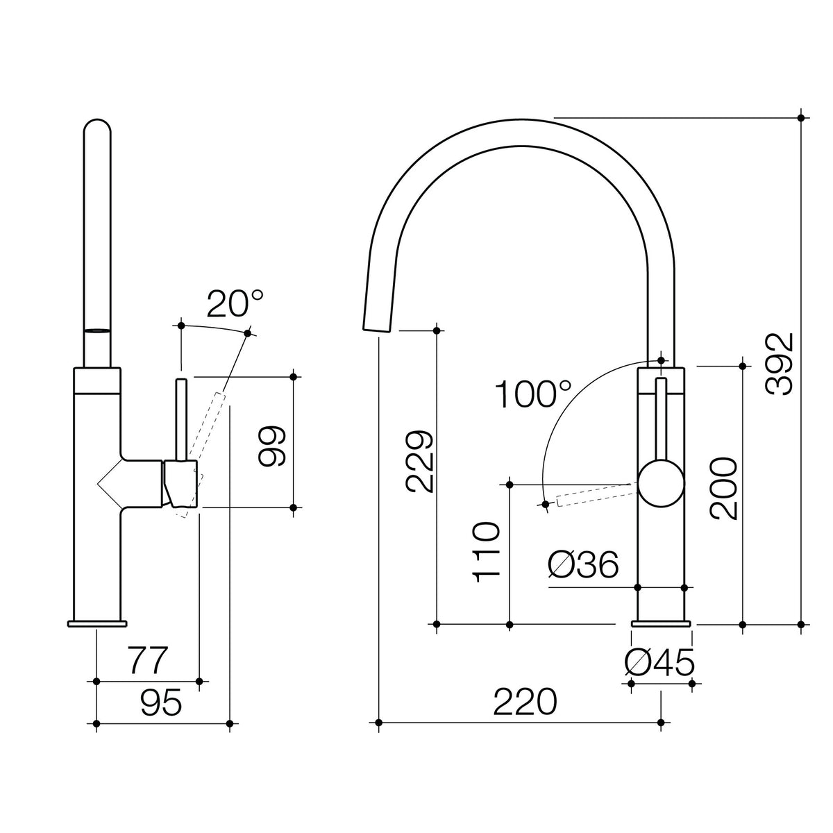 Liano II Sink Mixer - Brushed Brass - Lead Free specification drawing