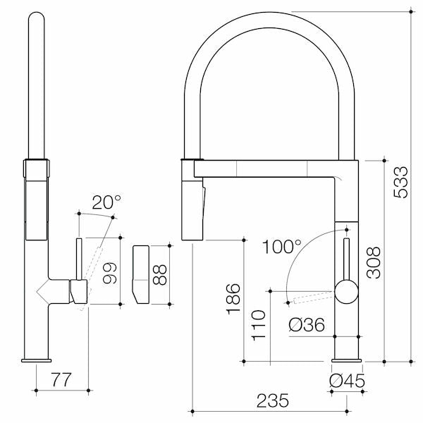 Liano II Pull Down Sink Mixer with Dual Spray - Matte Black - Lead Free