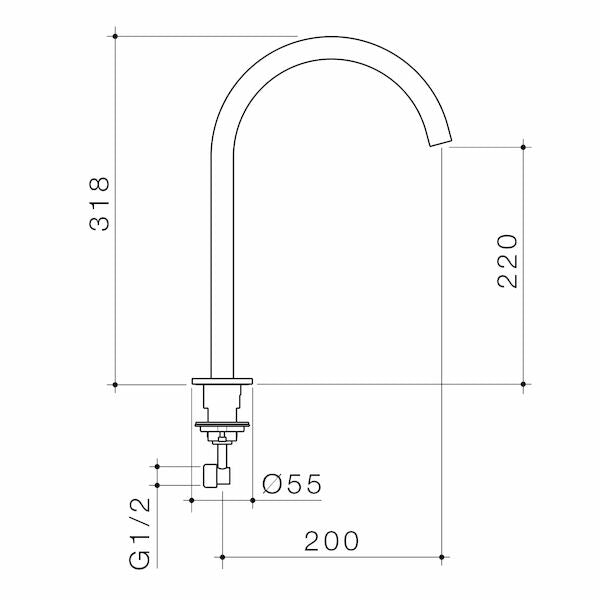 Caroma Liano II Hob Swivel Outlet 200mm - Matte Black - Lead Free