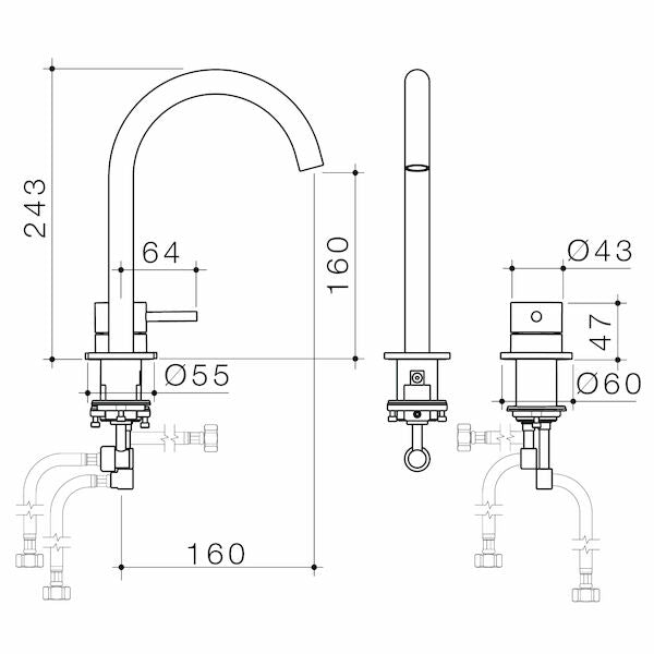 Caroma Liano II Hob Basin Mixer Set 160mm Matte Black - Lead Free