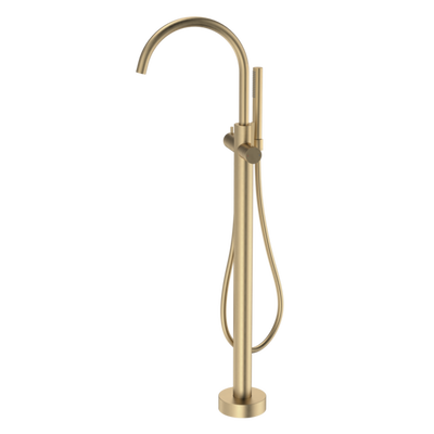 Caroma Liano II Freestanding Bath Filler with Hand Shower - Brushed Brass