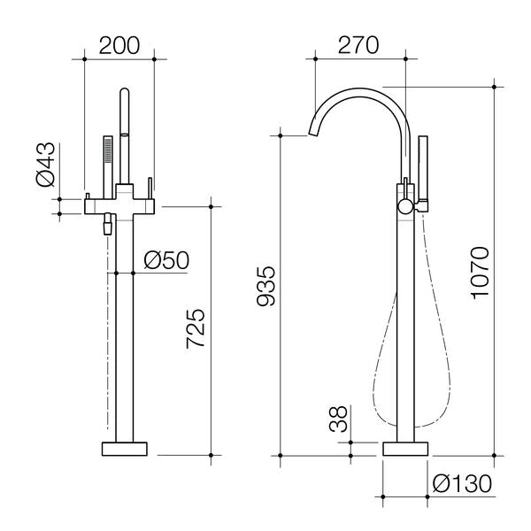 Caroma Liano II Freestanding Bath Filler with Hand Shower - Chrome
