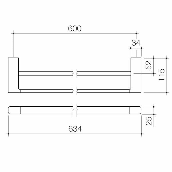 Caroma Luna Double Towel Rail 630mm technical drawing