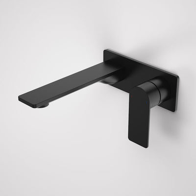Caroma Urbane® II 180mm Wall Basin / Bath Mixer - Rectangular Cover Plate - Matte Black - Sales Kit - LF