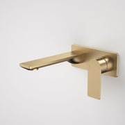 Caroma Urbane II 180mm Wall Basin / Bath Mixer - Rectangular Cover Plate - Brushed Brass
