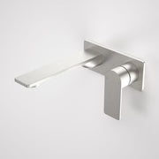 Caroma Urbane II 180mm Wall Basin / Bath Mixer - Rectangular Cover Plate - Brushed Nickel